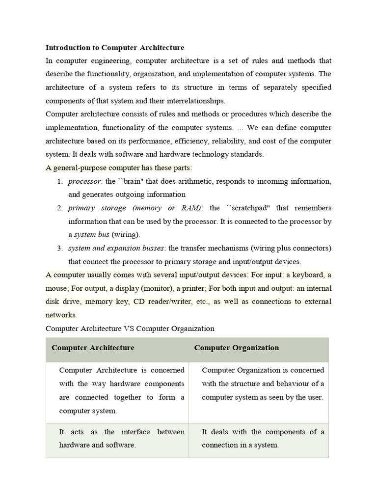 Overview of Computer Architecture | PDF | Computer Data Storage | Read ...