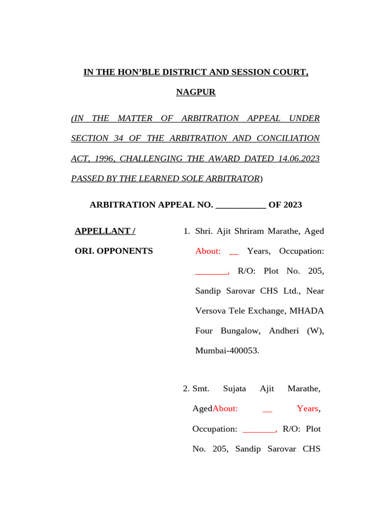 Arbitration Appeal Against Award 2023 | PDF | Justice | Crime & Violence