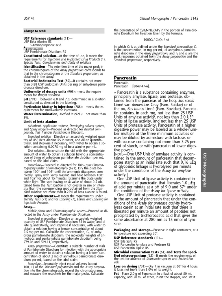 USP Monograph for Pancreatin | PDF | Ph | Phosphate Buffered Saline