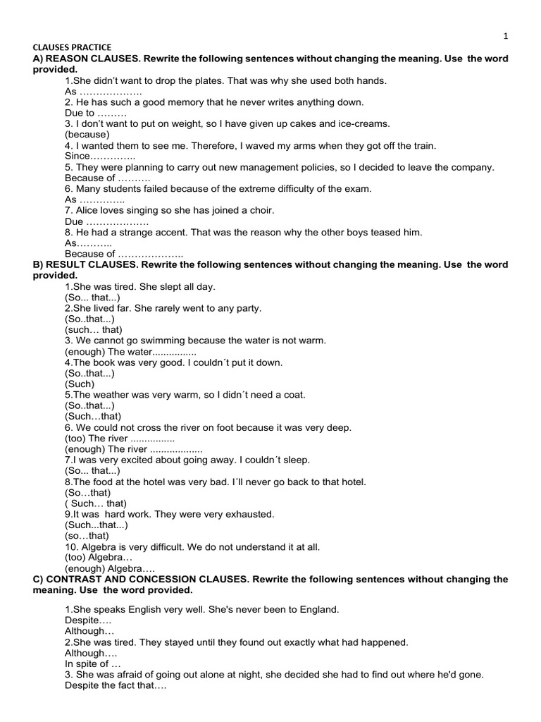Clauses Practice Exercises for English | PDF | Sentence (Linguistics)