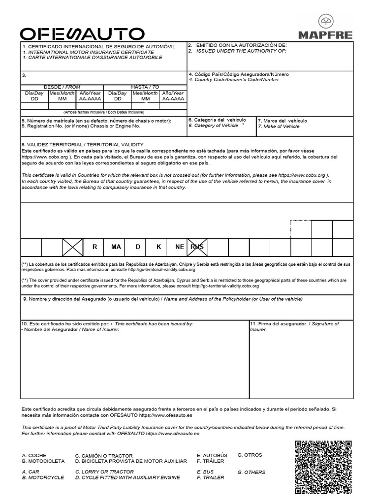 Solicitud de Carta Verde Mapfre Online | PDF | Reaseguro | Seguro