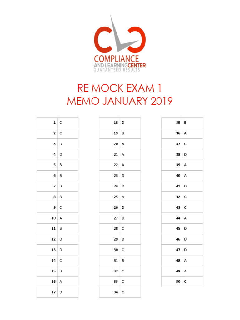 2019 Mock Exam 1 Answer Key | PDF