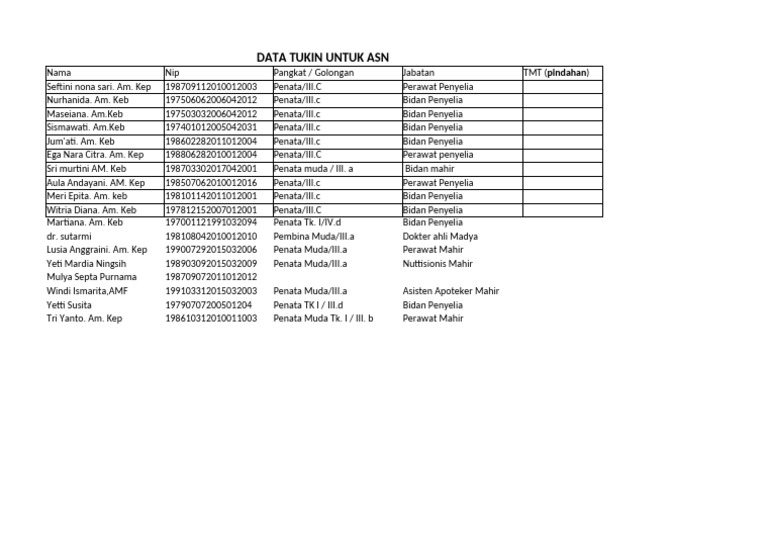 Bagi Format Data Tukin | PDF