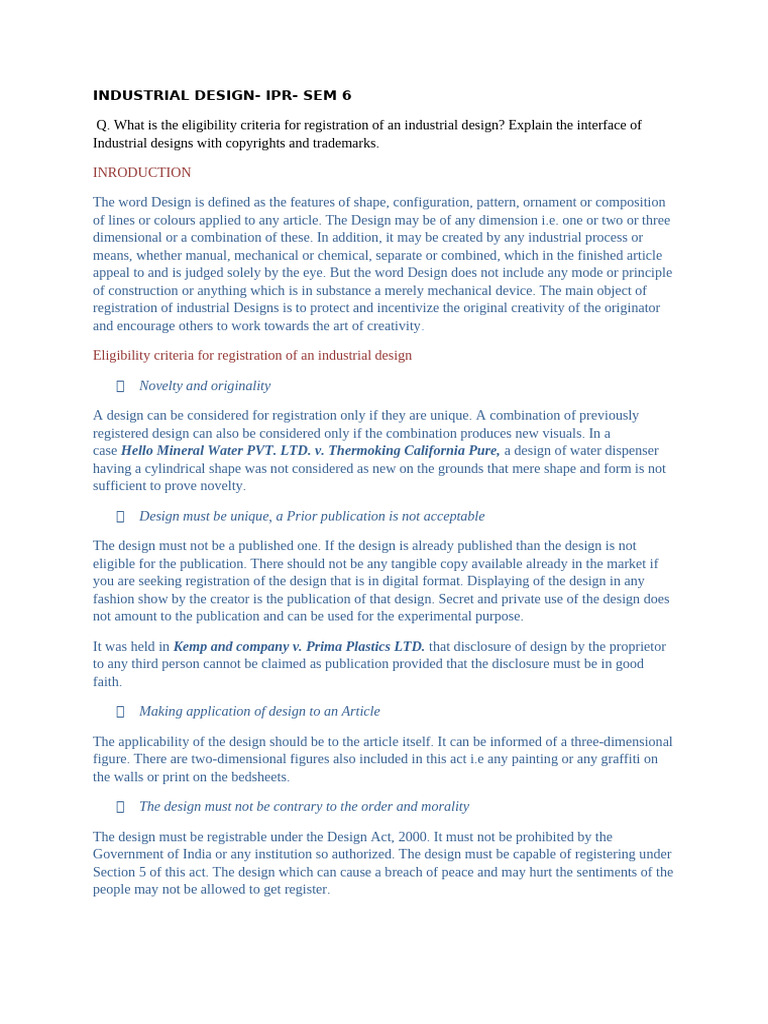 Industrial Design Registration and IPR | PDF | Copyright | Copyright ...