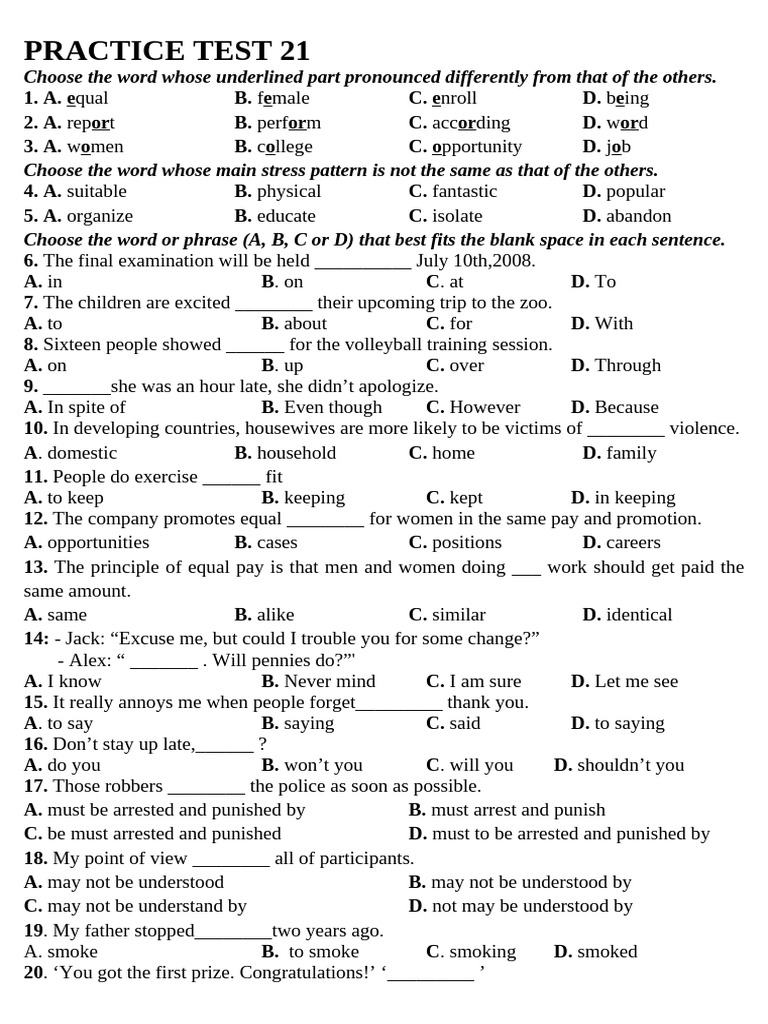 Practice Test 21 Overview | PDF