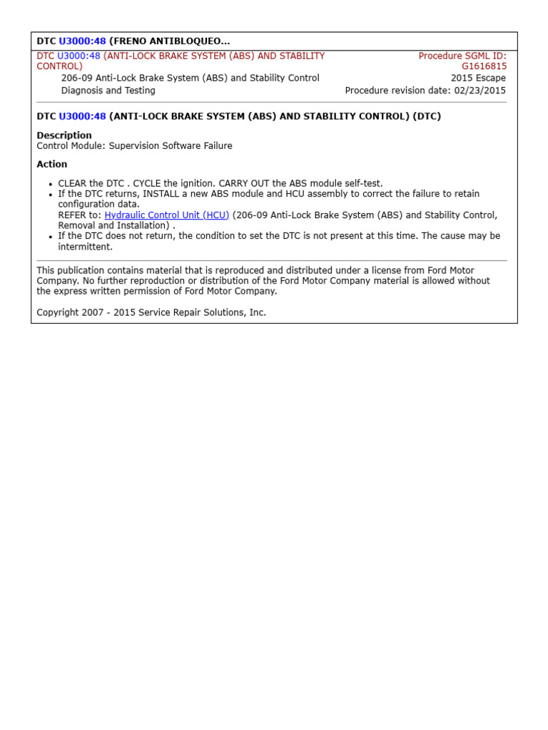 DTC U3000:48 ABS Control Module Guide | PDF
