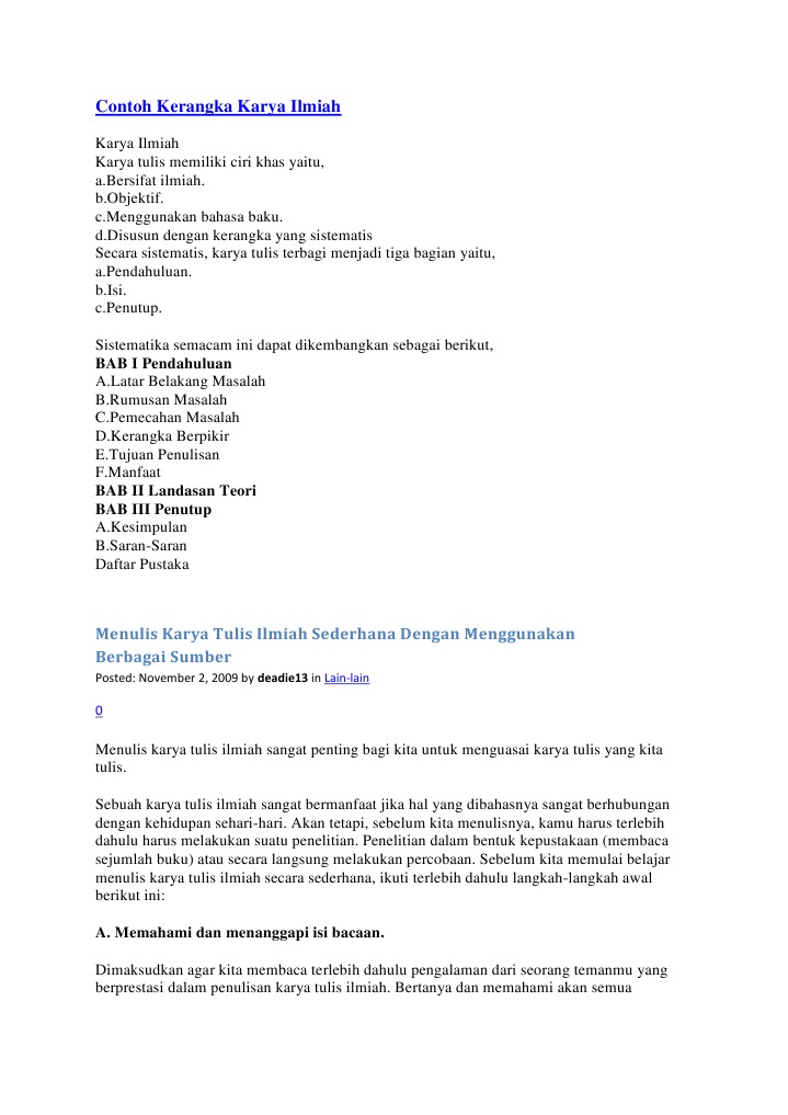 Contoh Kerangka Karya Ilmiah