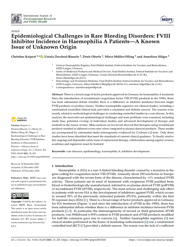 FVIII Inhibitor Incidence in Haemophilia A | PDF | Haemophilia ...