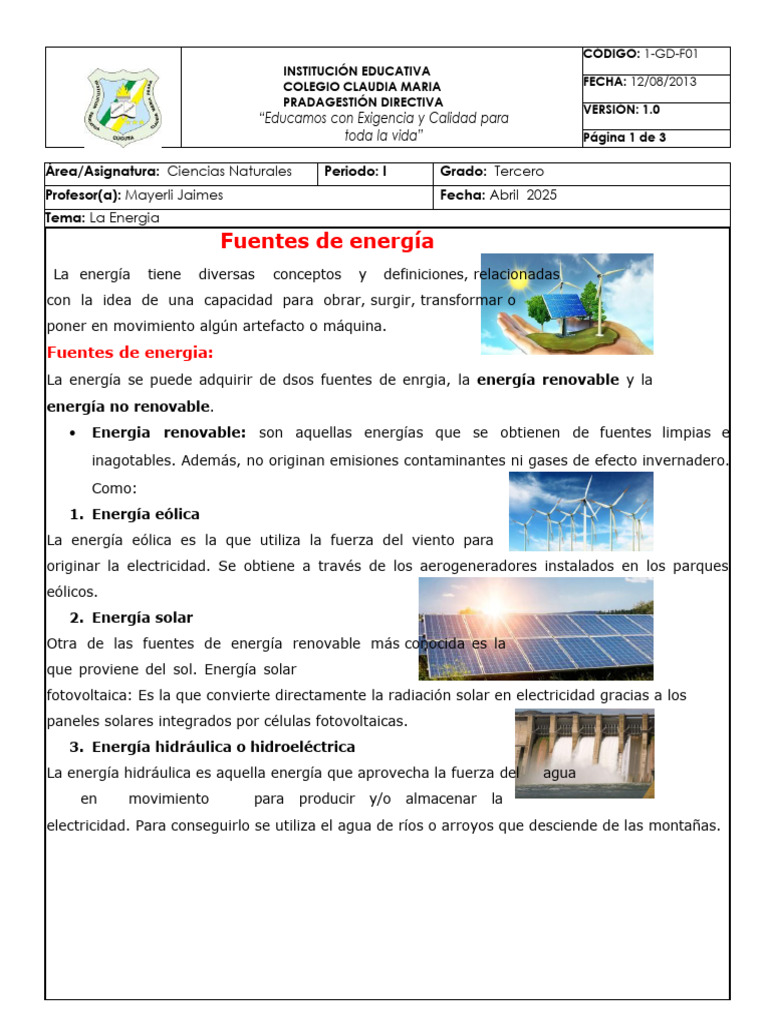 Fuentes de Energía para Primaria | PDF | Energía renovable | Energía solar