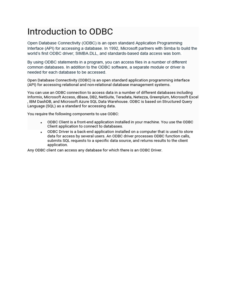 Understanding ODBC and ADO.NET Basics | PDF | Databases | Microsoft Sql ...