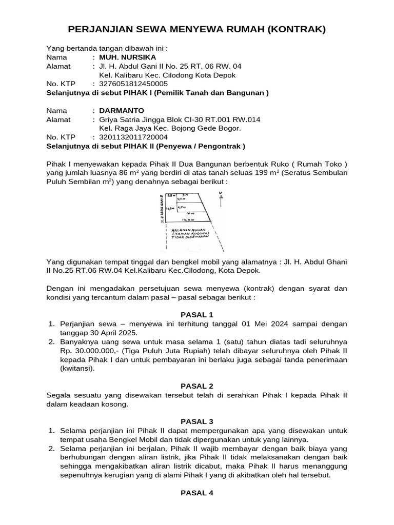 Kontrak Sewa Ruko Depok 2024-2026 | PDF