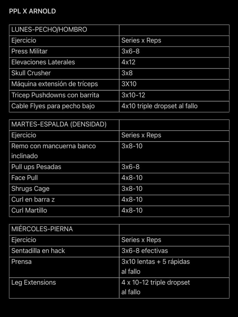 Rutina PPL basada en Arnold | PDF