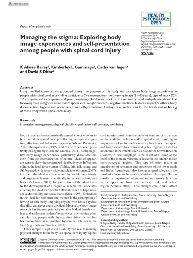 Body Image in Spinal Cord Injury | PDF | Social Stigma | Body Image