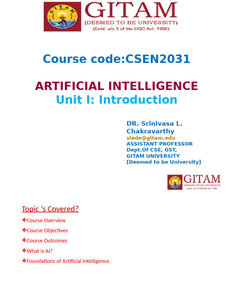 Introduction to Artificial Intelligence Course | PDF | Artificial ...