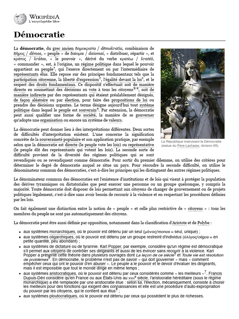 Définition et enjeux de la démocratie | PDF | Démocratie | Idéologies ...