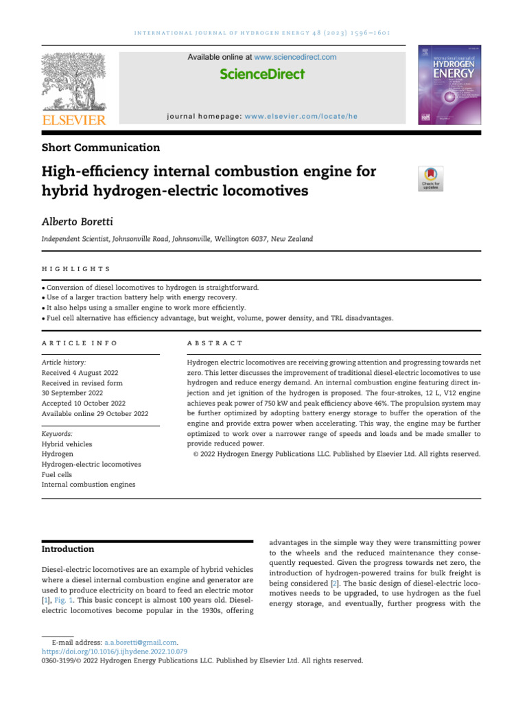 Hydrogen-Electric Locomotive Efficiency | PDF | Diesel Engine | Engines