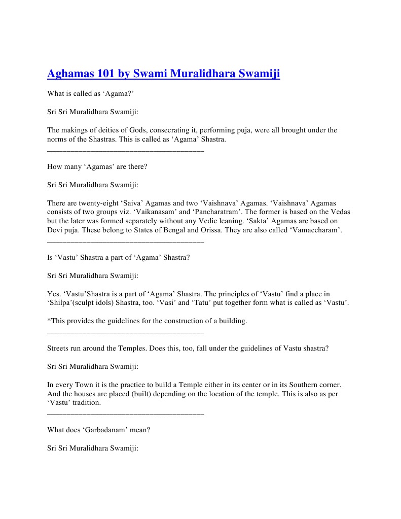 Aghamas 101 by Swami Muralidhara | PDF | Hindu Behaviour And Experience ...