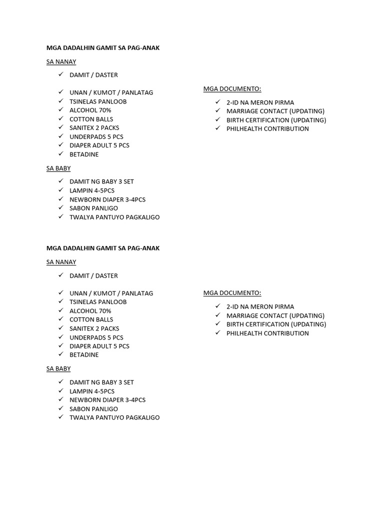 Gamit sa Pag-anak para sa Nanay at Baby | PDF