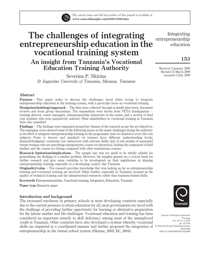 The Challenges | PDF | Entrepreneurship | Vocational Education