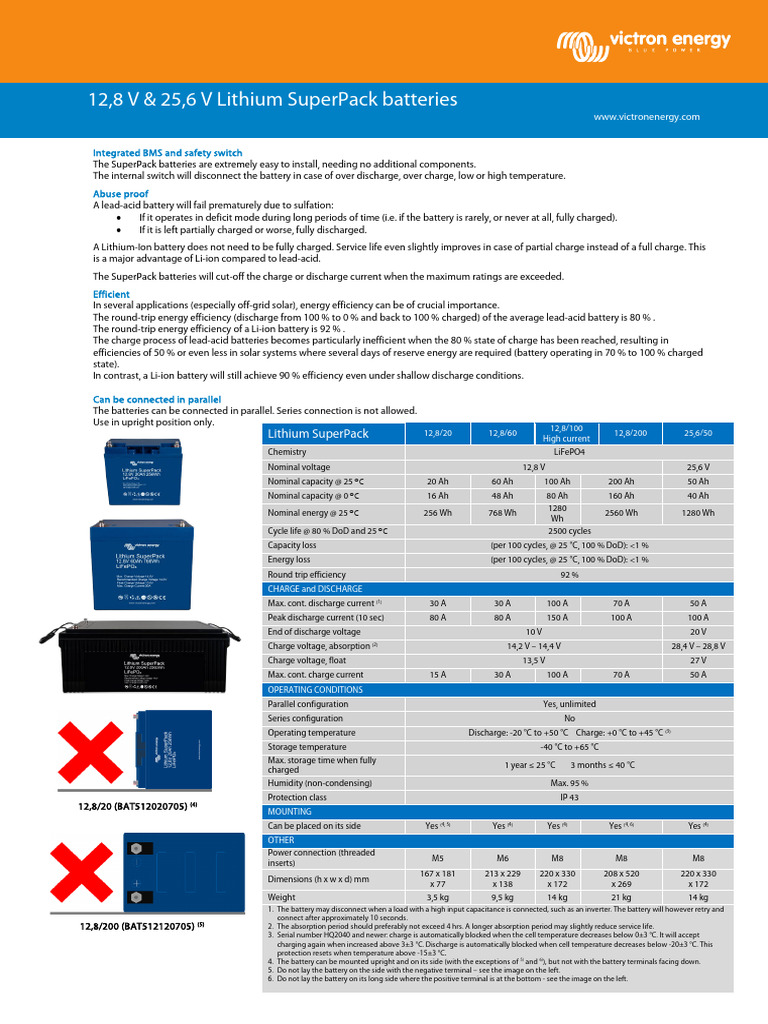 Datasheet 12,8V & 25,6 Lithium SuperPack EN | PDF | Lithium Ion Battery ...