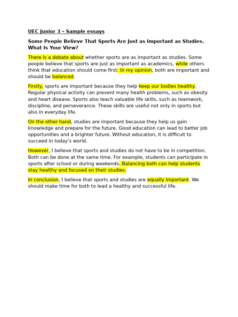 UEC Junior Sample Essays Overview | PDF | Educational Technology | Learning