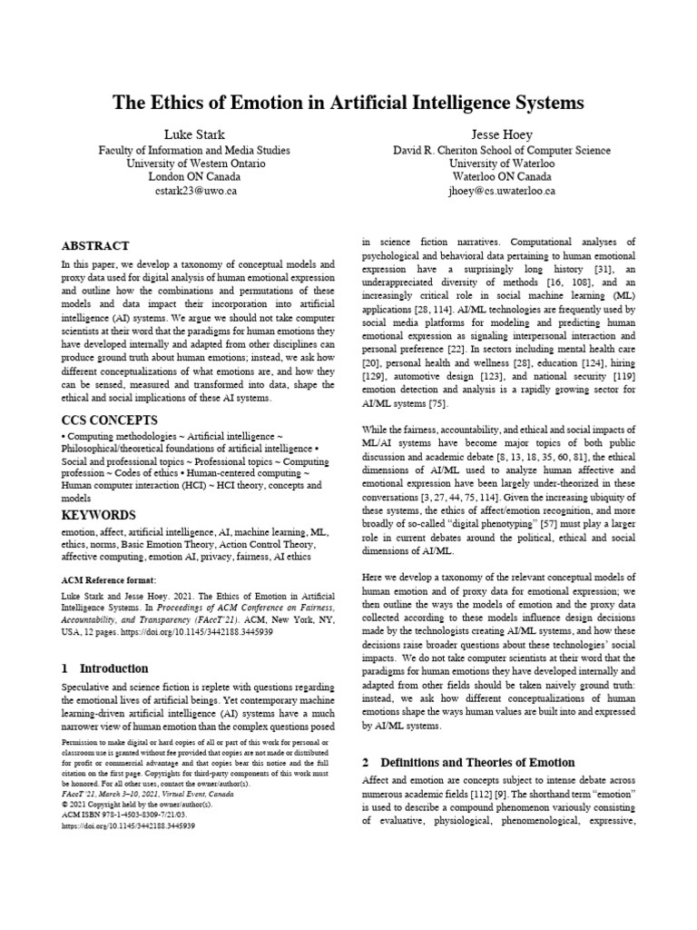 Ethics of Emotion in AI Systems | PDF | Emotions | Artificial Intelligence