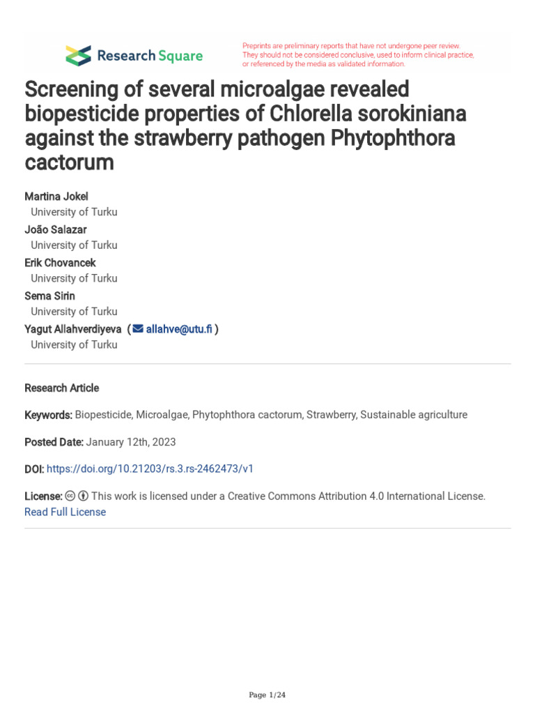 Screening of Several Microalgae Revealed Biopesticide Properties of ...