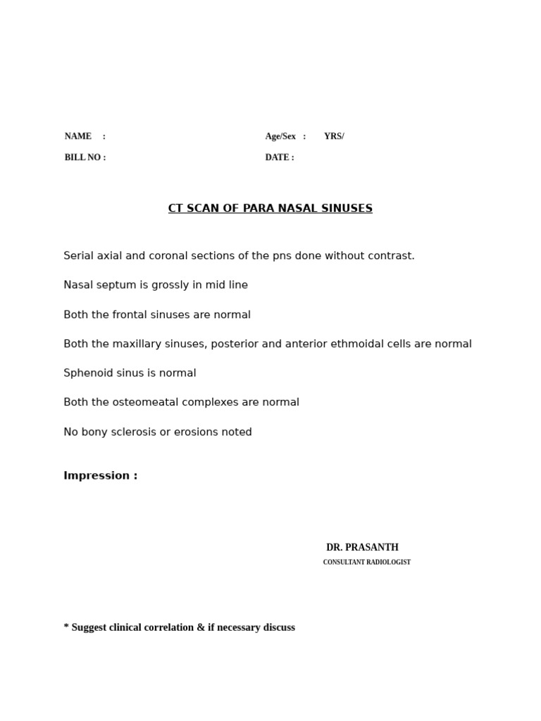 CT Scan Report of Paranasal Sinuses | PDF