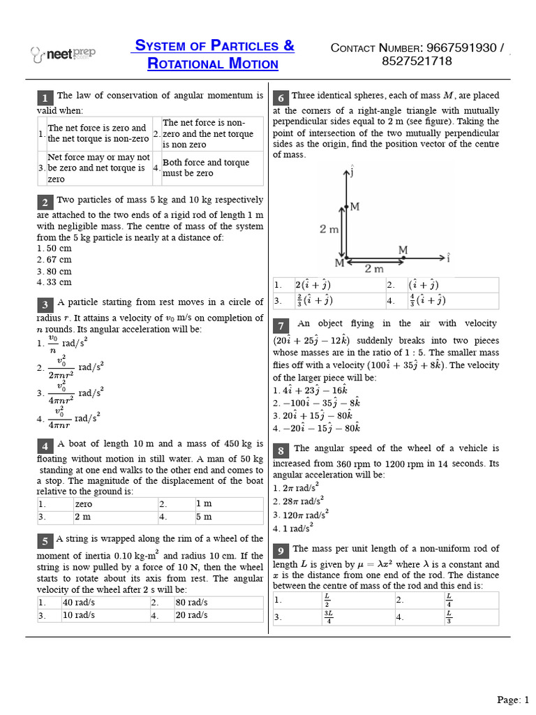 Angular Momentum and Motion Concepts | PDF | Rotation Around A Fixed ...