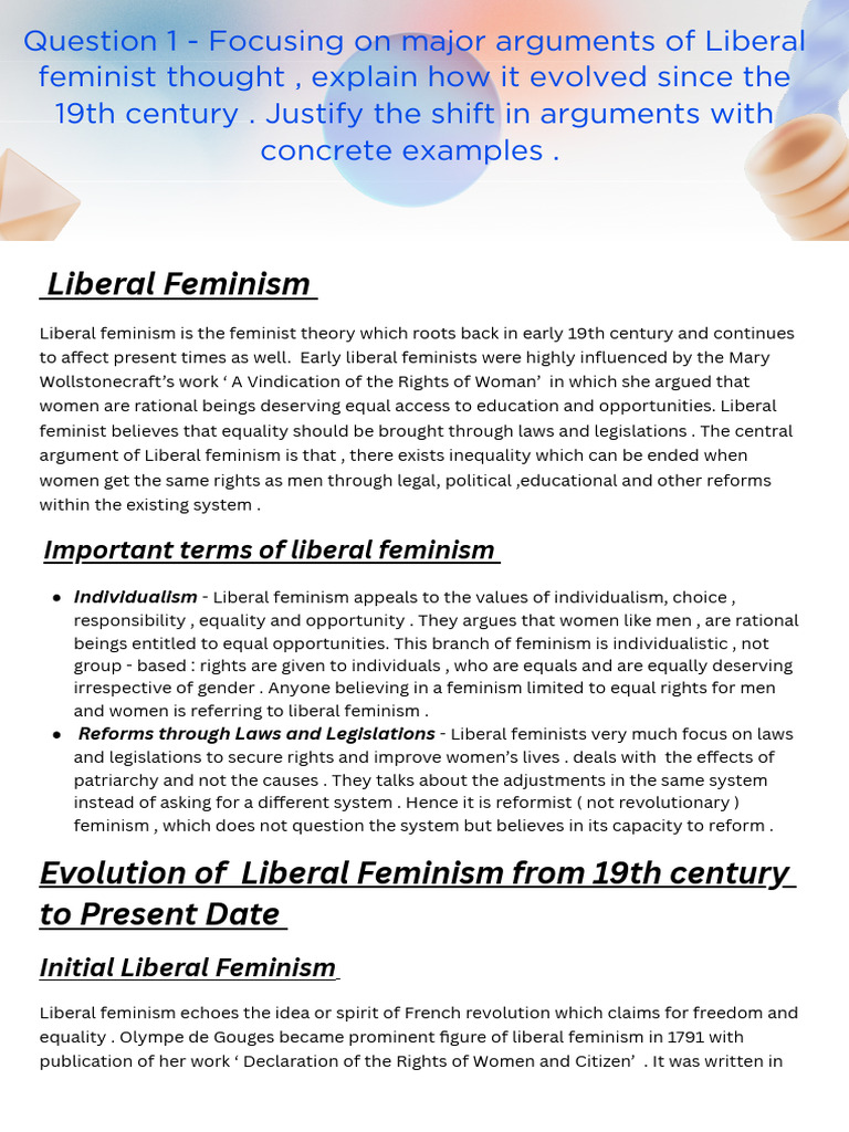 Evolution of Liberal Feminism Explained | PDF | Gender Studies | Feminism