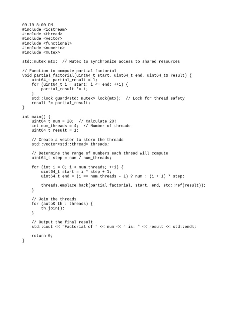 Multithreaded Factorial Calculation | PDF