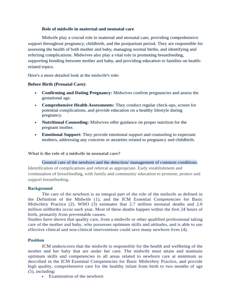 Midwife's Role in Maternal Care | PDF | Midwife | Midwifery