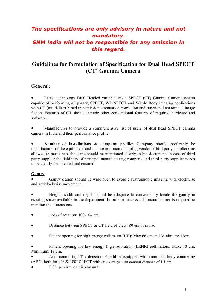 Dual Head SPECT-CT Gamma Camera Specs | PDF | Ct Scan | Image Scanner