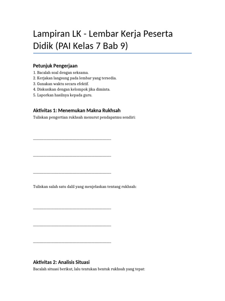 LKPD PAI Kelas 7: Rukhsah dan Tayamum | PDF