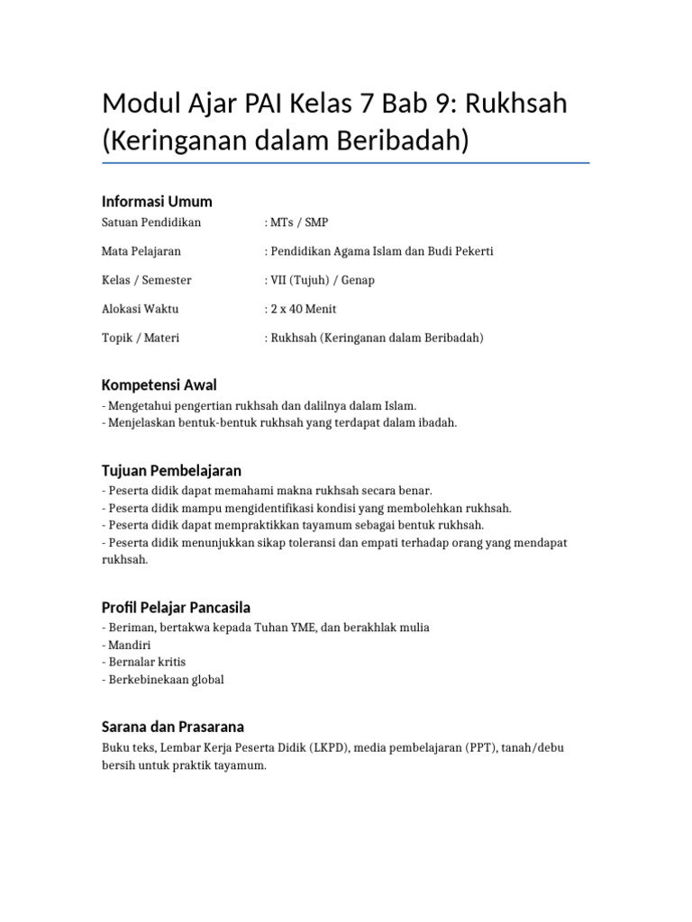 LKPD Rukhsah untuk Kelas 7 PAI | PDF