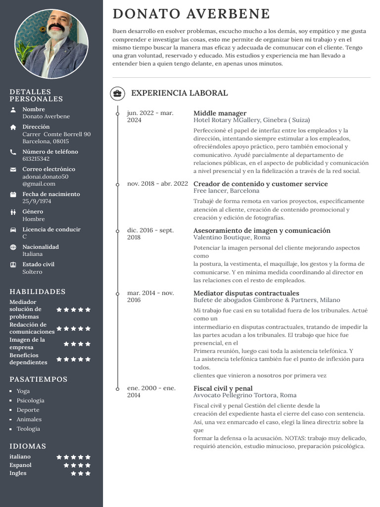 Habilidades y Experiencia de Donato Averbene | PDF
