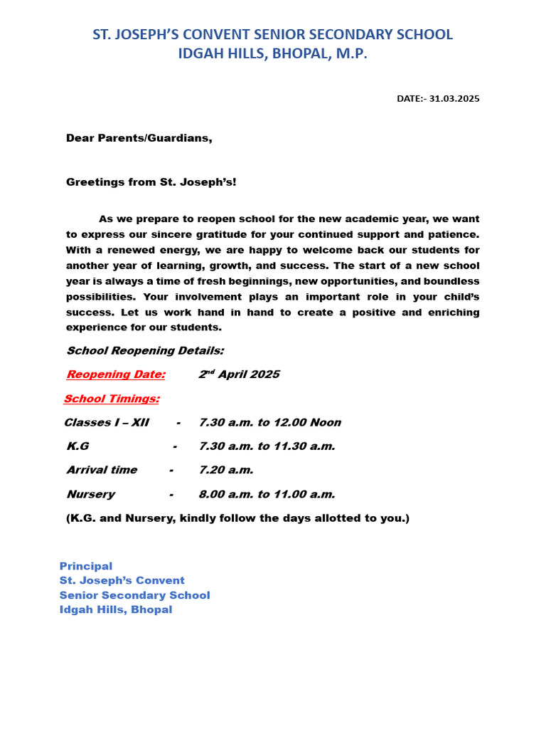 Letter To Parents | PDF