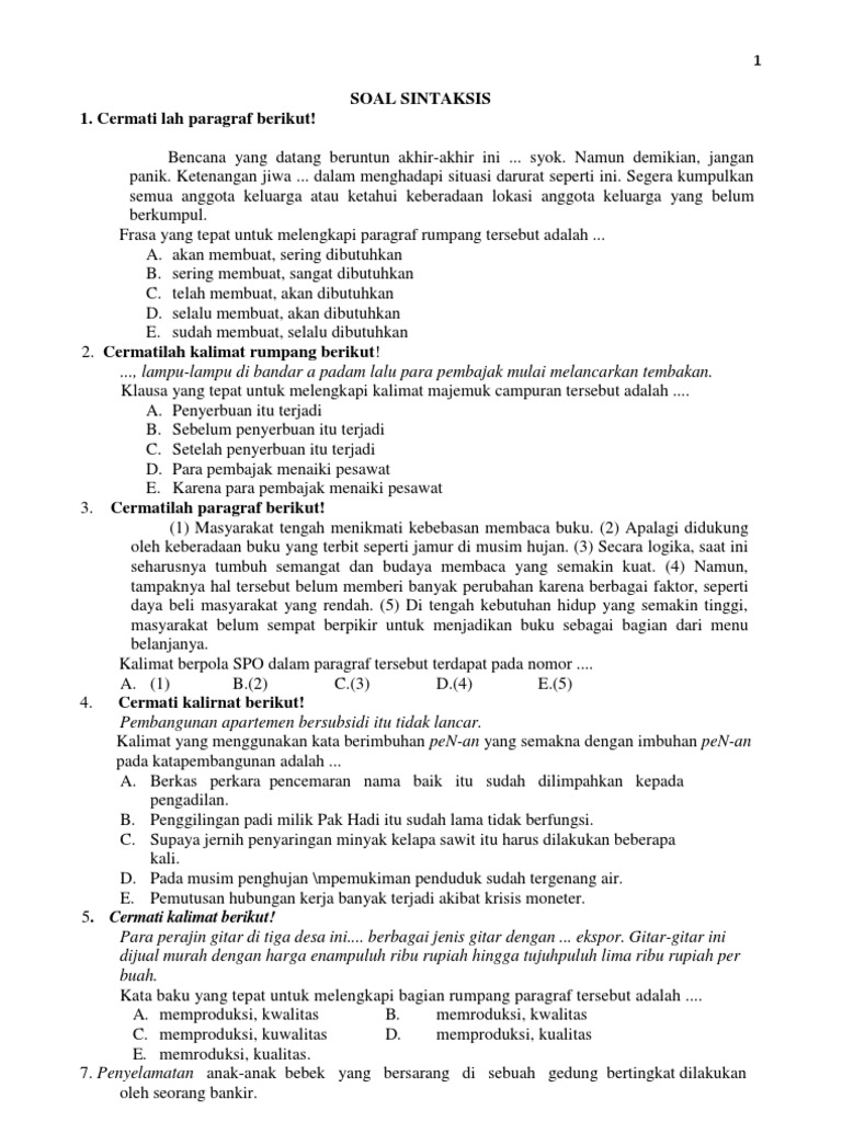 Latihan Soal Frasa Klausa Morfologi Kalimat