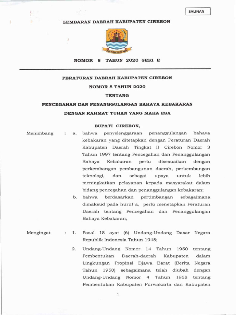 Perda 08 2020 - Pencegahan Bahaya Kebakaran | PDF