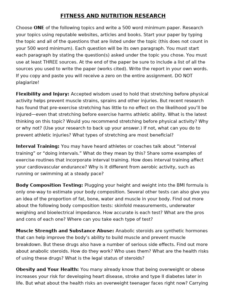 Fitness Research Topics for Students | PDF | Obesity | Physical Fitness