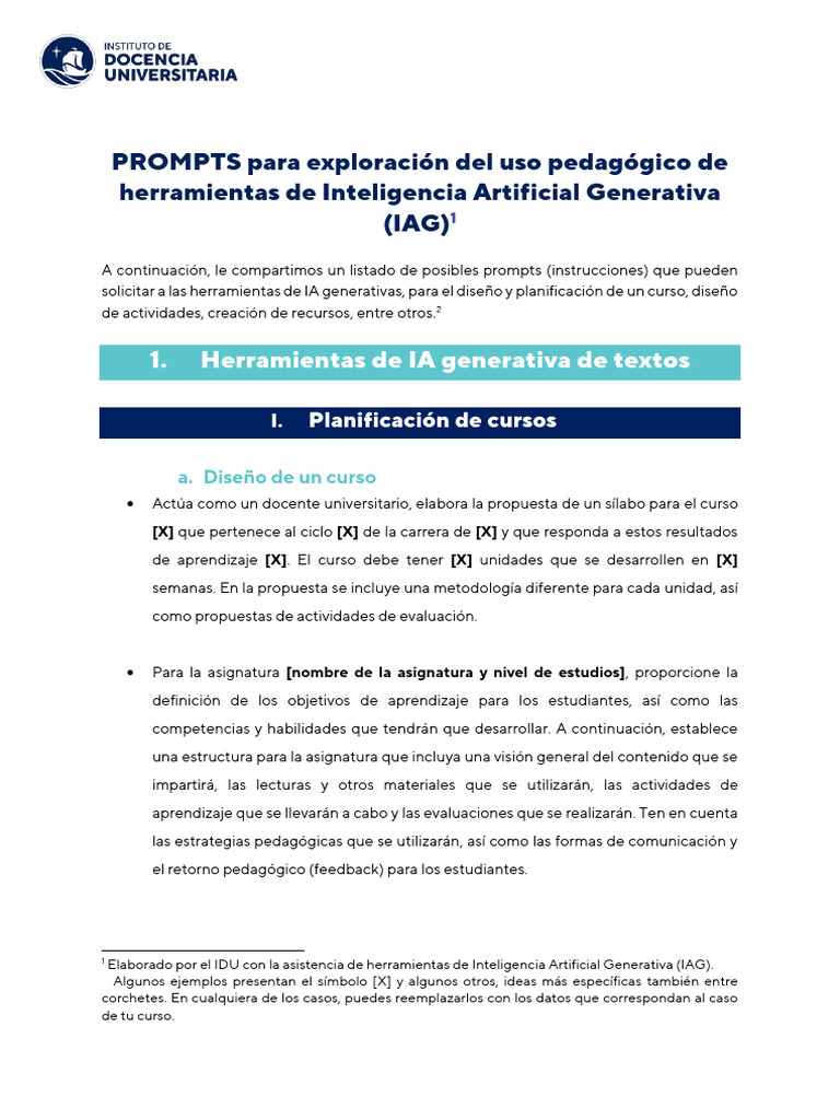 Prompts Educativos para IA Generativa | PDF | Inteligencia artificial ...