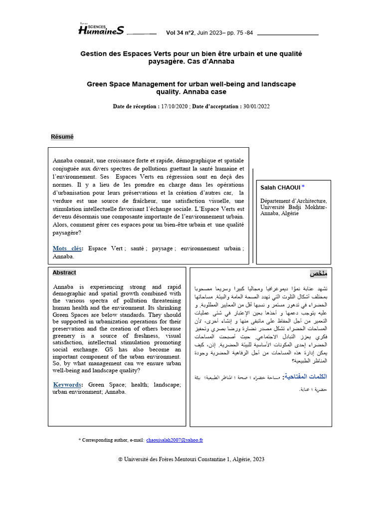 Gestion des Espaces Verts à Annaba | PDF | Paysage | Développement durable