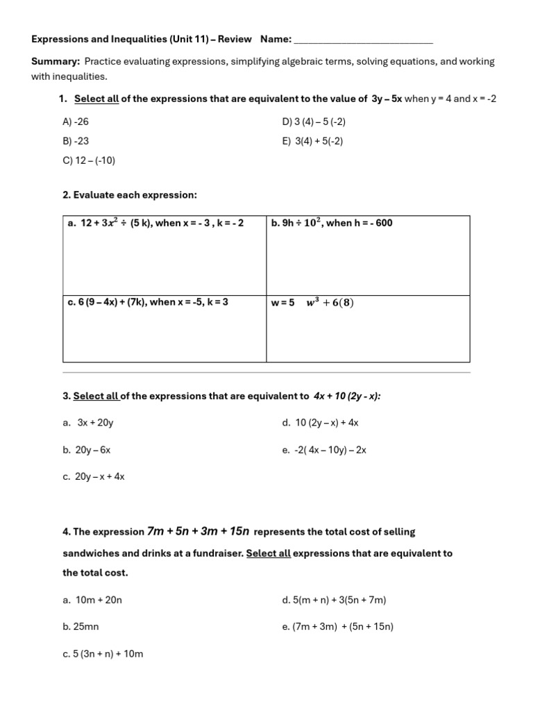 02.28 6th Grade Unit 11 Review | PDF