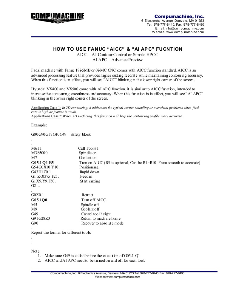 Using Fanuc AICC & AI APC Functions | PDF | Computers