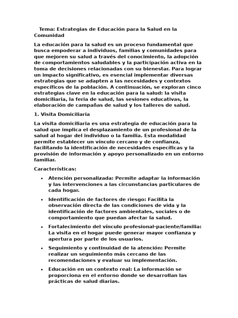 Estrategias de Educación en Salud Comunitaria | PDF | Educación para la ...