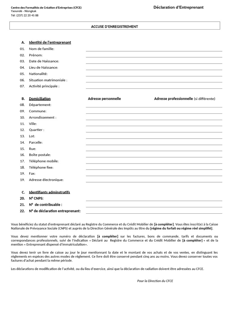 Accusé d'enregistrement CFCE Cameroun | PDF