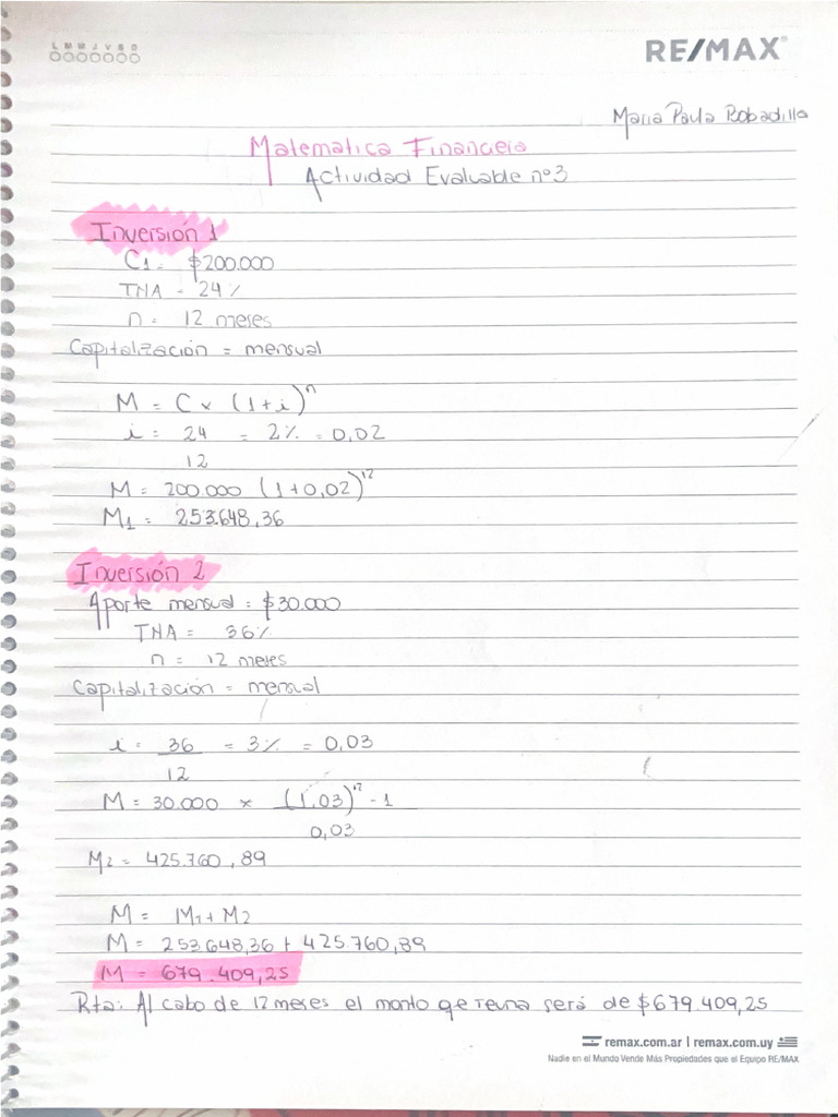 Actividad Evaluable 3 Matematica Financiera | PDF