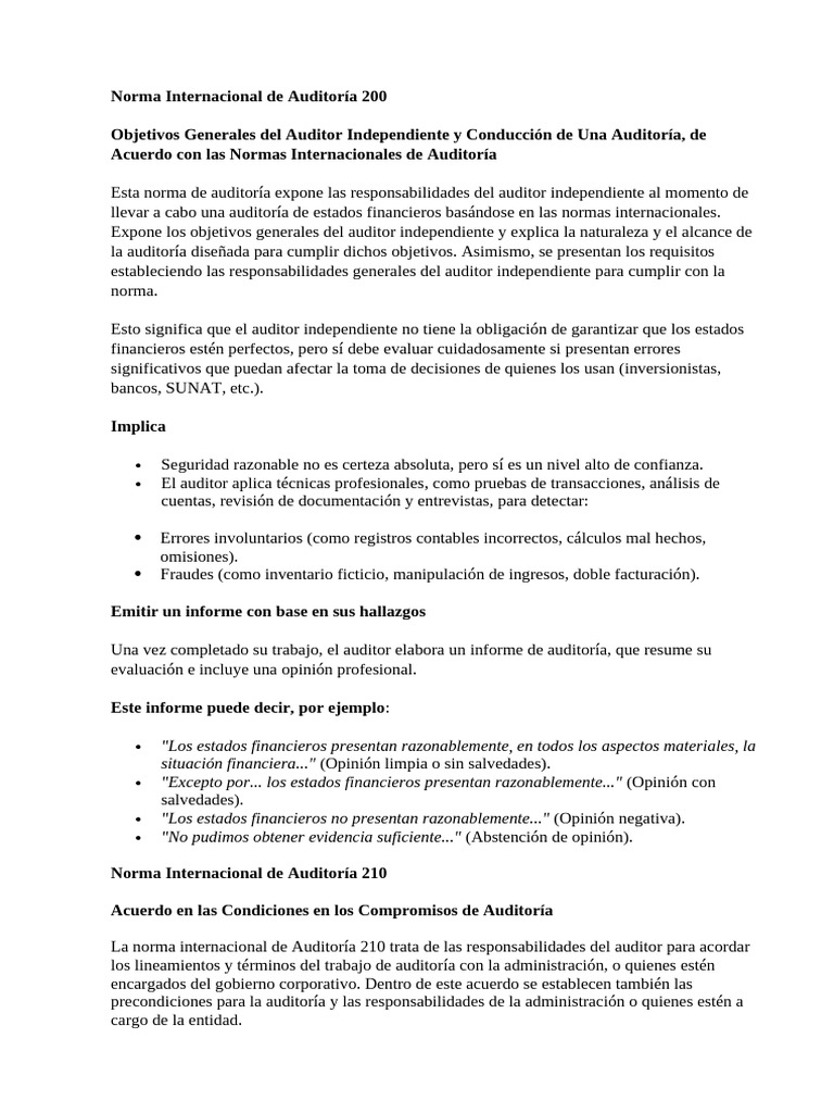 Normas Internacionales de Auditoría 200-240 | PDF | Auditoría | Contralor