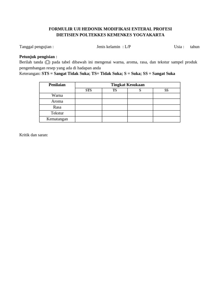 Form Uji Hedonik, Duo Trio, Triangle Enteral Margono | PDF