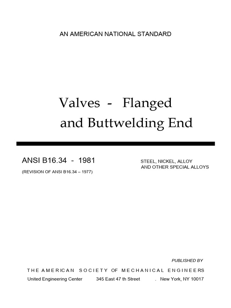 ANSI B16.34 Valves Standard 1981 | PDF